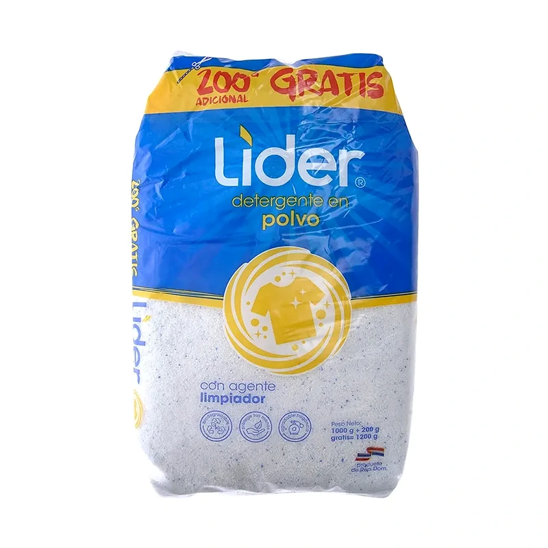 Líder Detergente en Polvo con Agente Limpiador, 1000 g + 200 g gratis