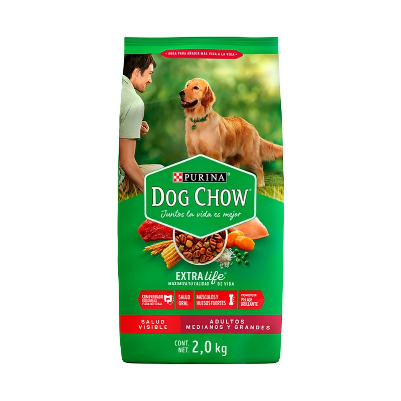 Purina Dog Chow ExtraLife Adultos Medianos y Grandes con Carne y Pollo, 2.0 kg
