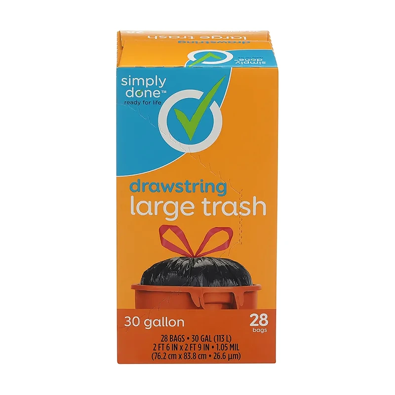 Simply Done Fundas Grandes de Basura con Cordón, 30 galones, 28 unidades