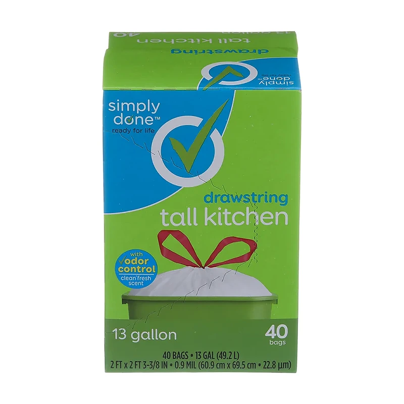 Simply Done Fundas Altas para Cocina con Cordón, Aroma Fresco y Control de Olores, 13 galones, 40 unidades