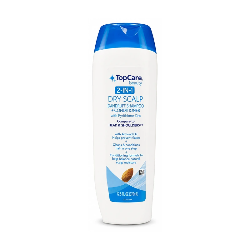 TopCare Beauty Champú y Acondicionador 2 en 1 para Caspa y Cuero Cabelludo Seco con Aceite de Almendras 12.5 fl oz (370 ml)